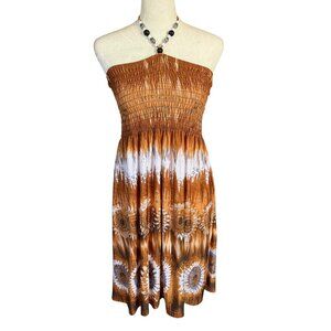 Paradise Contour brown white blue African print beaded tie dress size large
